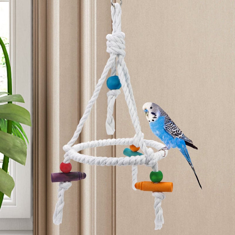 Litewoo Bird Parrot Cotton Swing Round Perch Stand with Chew Toy for Parakeet Budgie Cockatiel Finch Conure Canary Budgie - Image 3